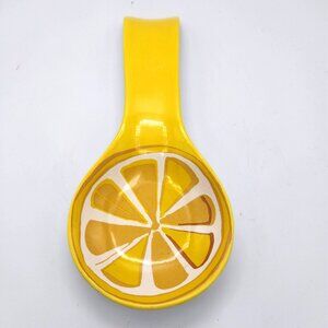 Trina Turk Ceramic Lemon Design Spoon Rest 8.5" Yellow & White Hand Wash Recomme